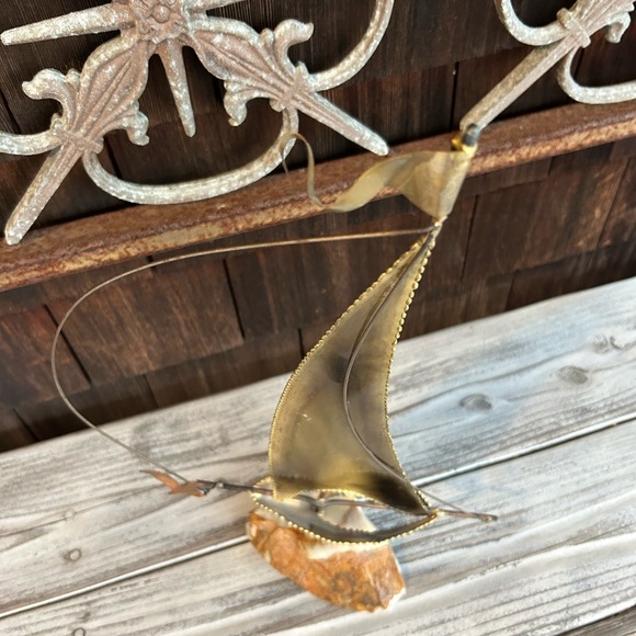 Vintage Yosi Large Brass and Stone Sail Boat Sculpture.  So Montauk! - Picture 2 of 8